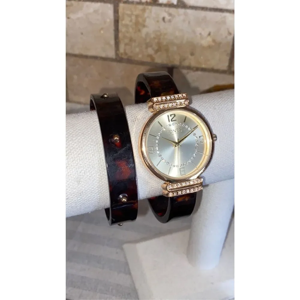 Vintage Jones New York Tortoise Shell Cuff Watch Set
